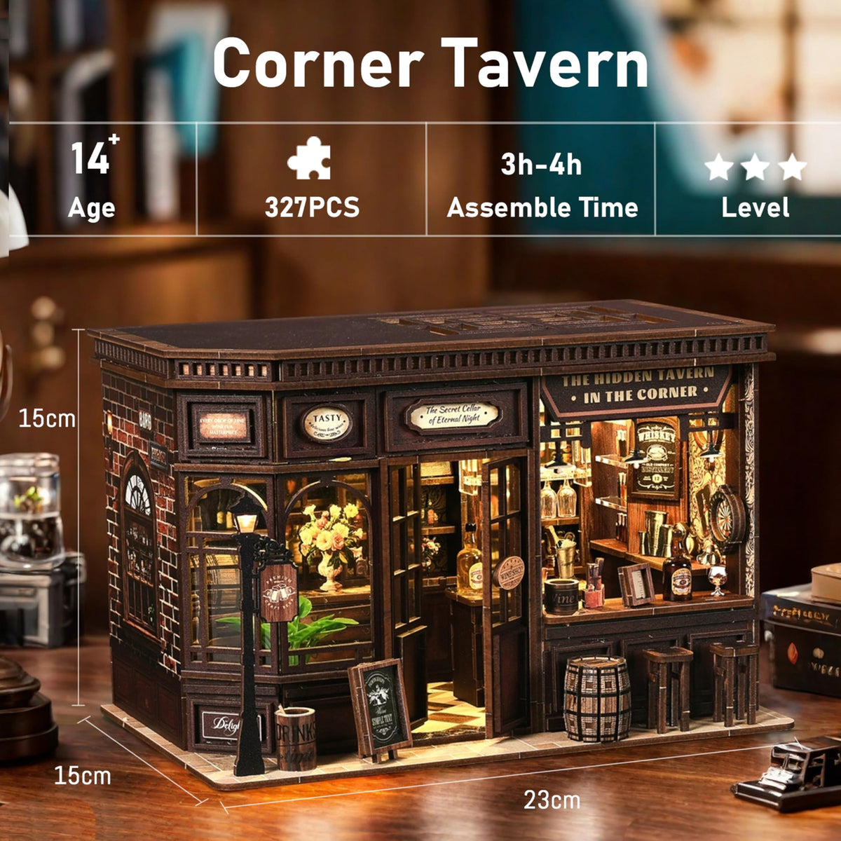 ISSEVE Book Nook Corner Tavern open-door scene, inviting display piece and craft joy
