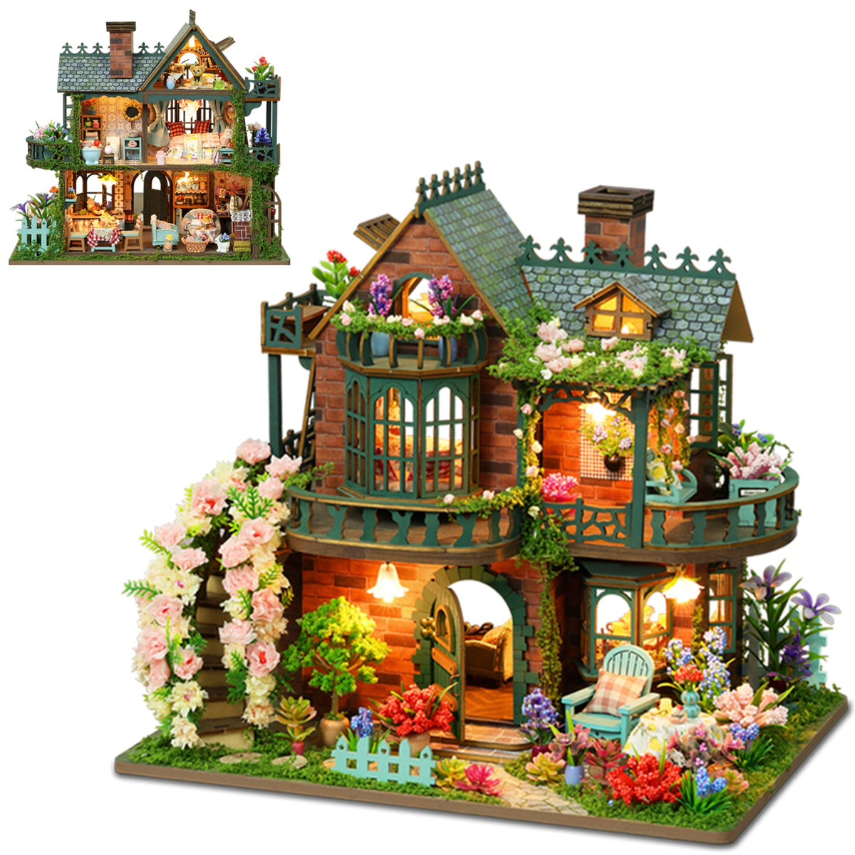ISSEVE DIY miniature house kit bedroom scene enhances cozy decor
