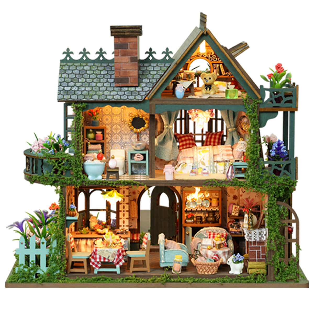 ISSEVE DIY miniature house kit front view for a striking shelf display