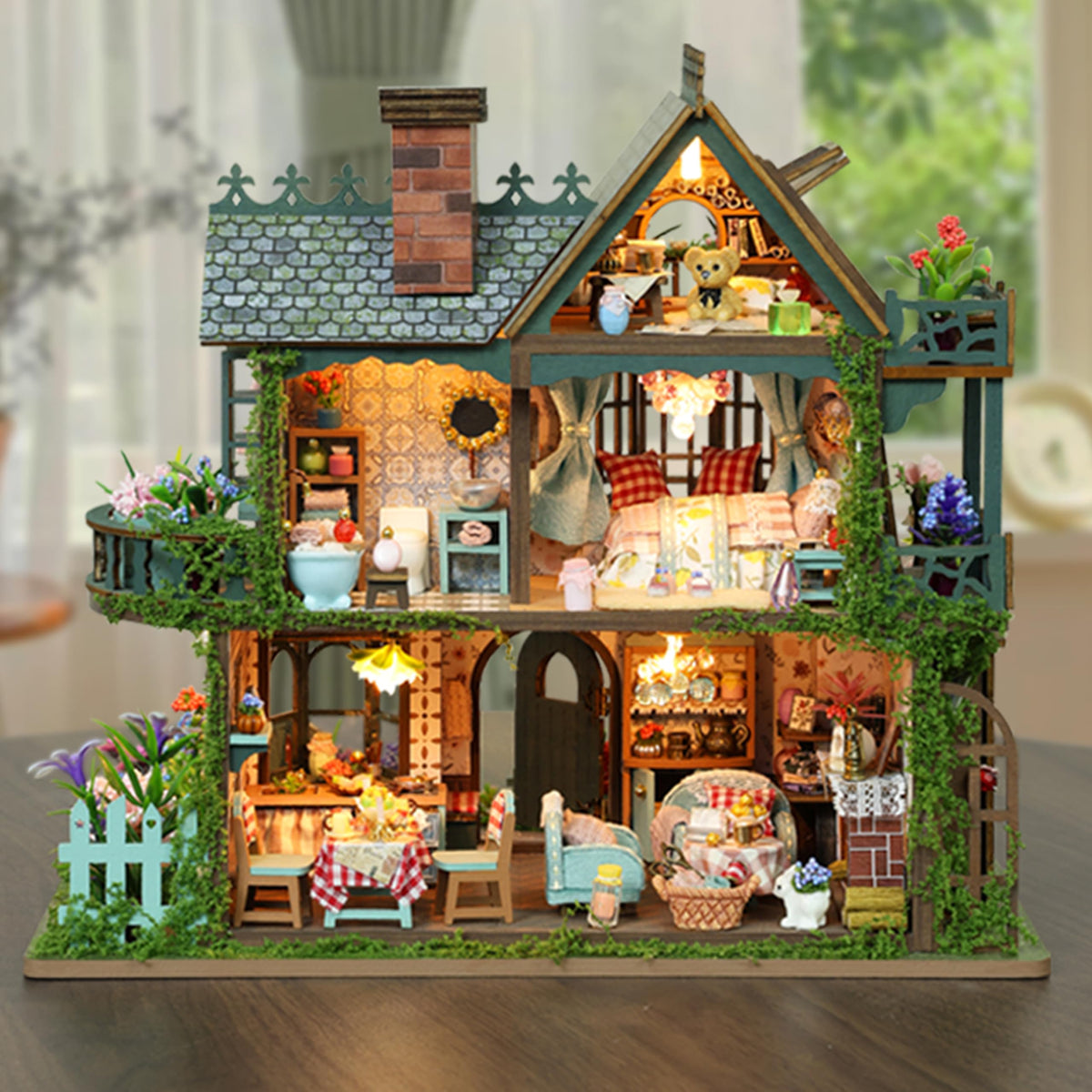 ISSEVE DIY miniature house kit two-story design fits desks or shelves