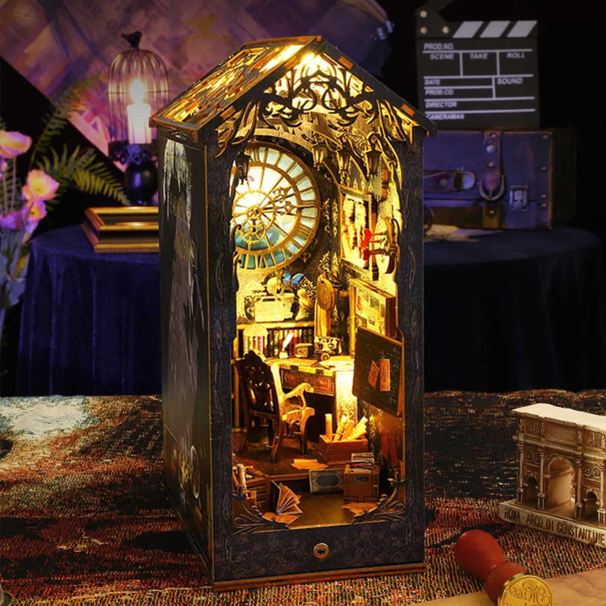 ISSEVE night ambient glow from the book nook enhances shelf ambience.