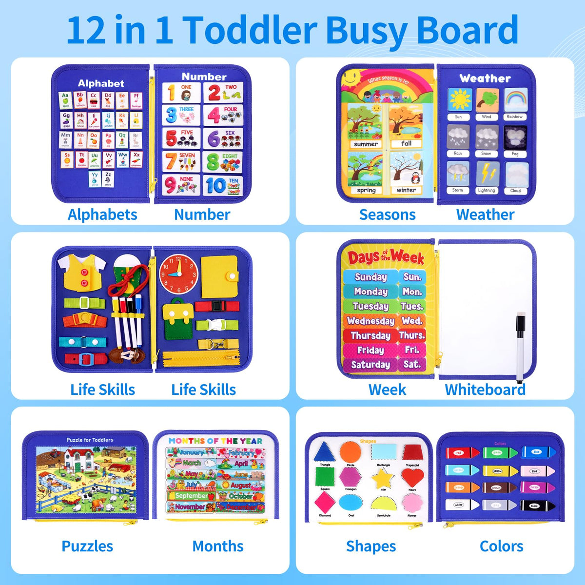 Issray Montessori Busy Book pages show life skills and early literacy
