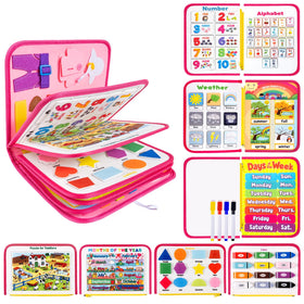 Issray Toddler Busy Board 12 page front cover with travel handle for on the go learning