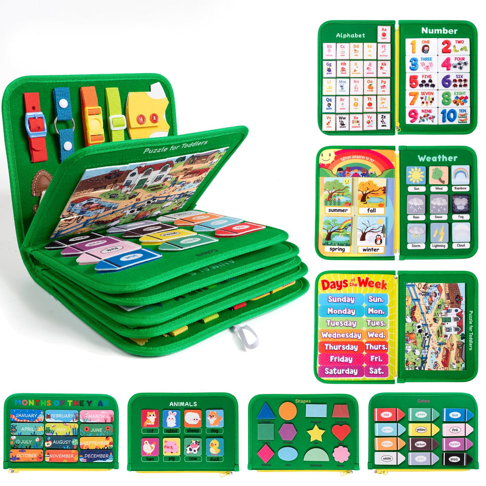 Issray Toddler Busy Board with dinosaur cover, engaging travel activity for long trips