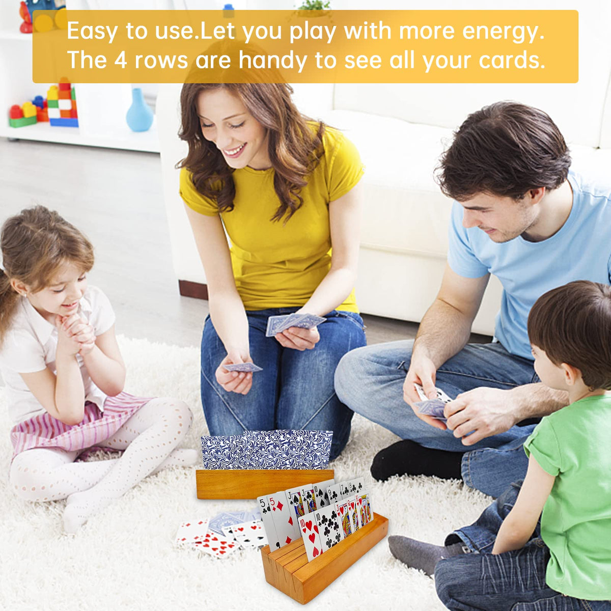 Iswabard wooden card holder tray designed for kids and seniors during family games