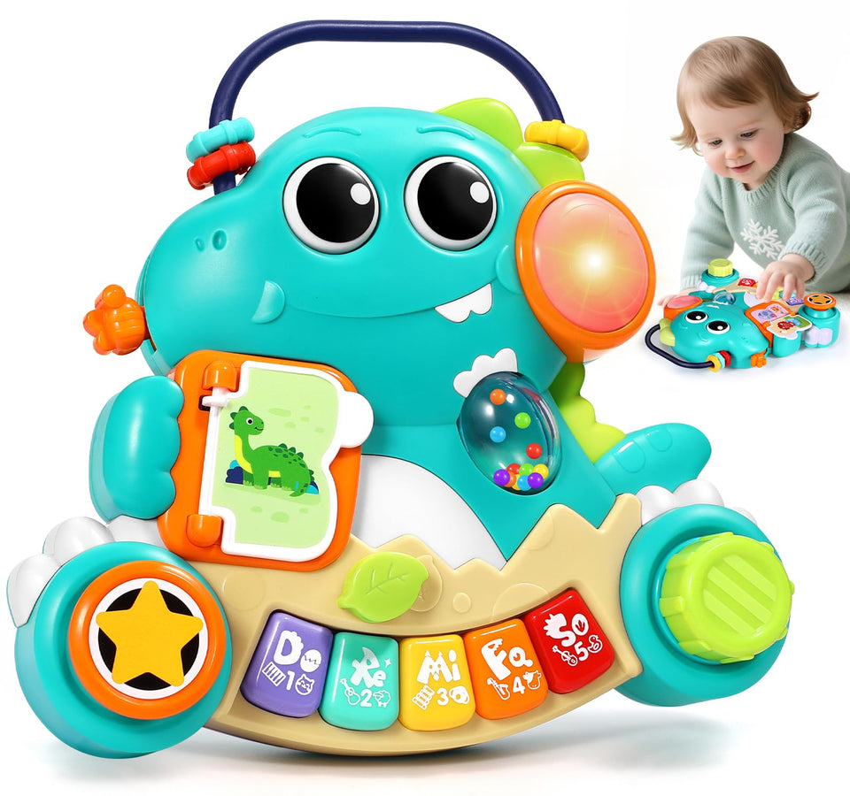 ITSFORU dinosaur music piano toy with lights boosts hand-eye coordination.