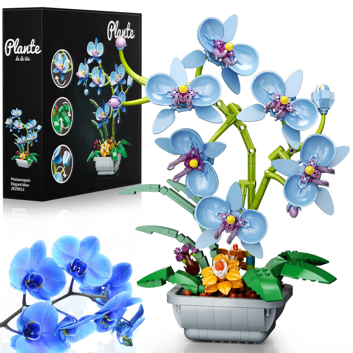 itshWOee Blue Orchid Bonsai Building Set assembly enhances home décor with a striking initial display