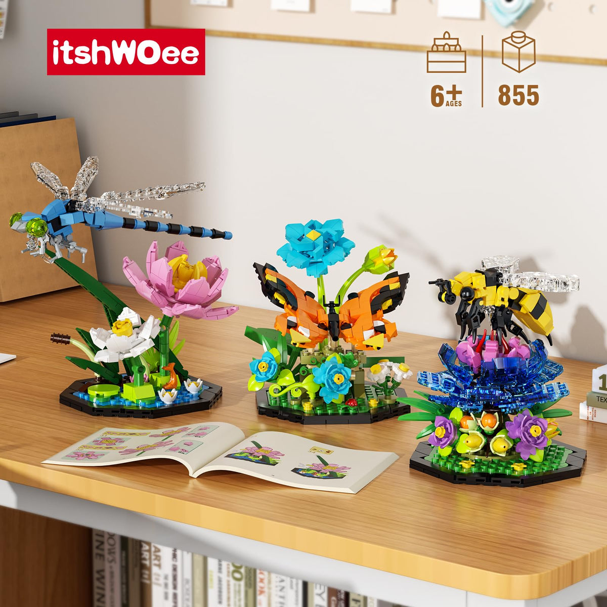 itshwoee dragonfly display with lotus flower enhances nature-themed shelves
