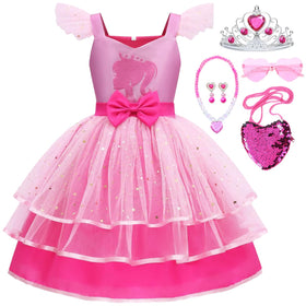 iTVTi girls pink cosplay dress with flutter sleeves, ideal for twirling