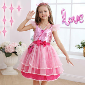 iTVTi pink cosplay dress with three-tier hem and star sequins for stage looks