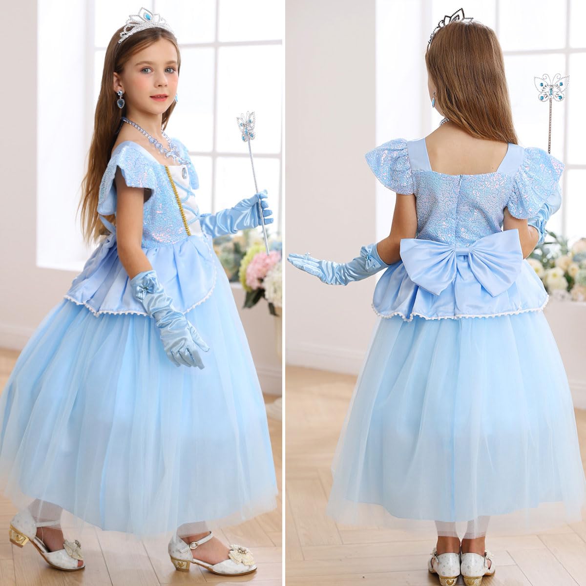 iTVTi Princess Cinderella dress blue accessories set includes crown and wand for complete cosplay