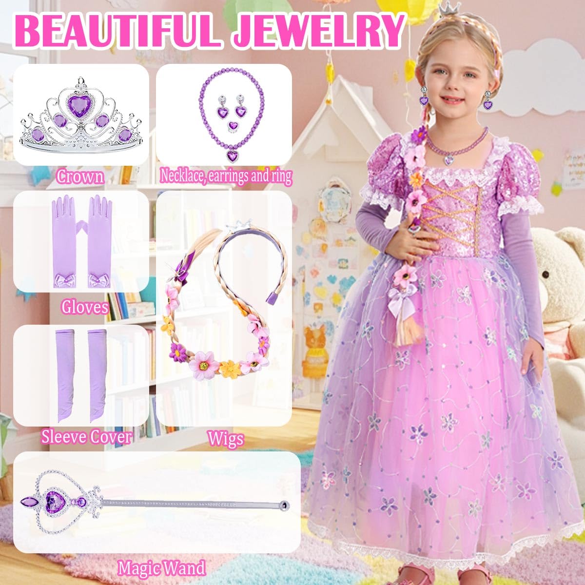 Itvti Princess Purple Dress full costume set with wand and crown