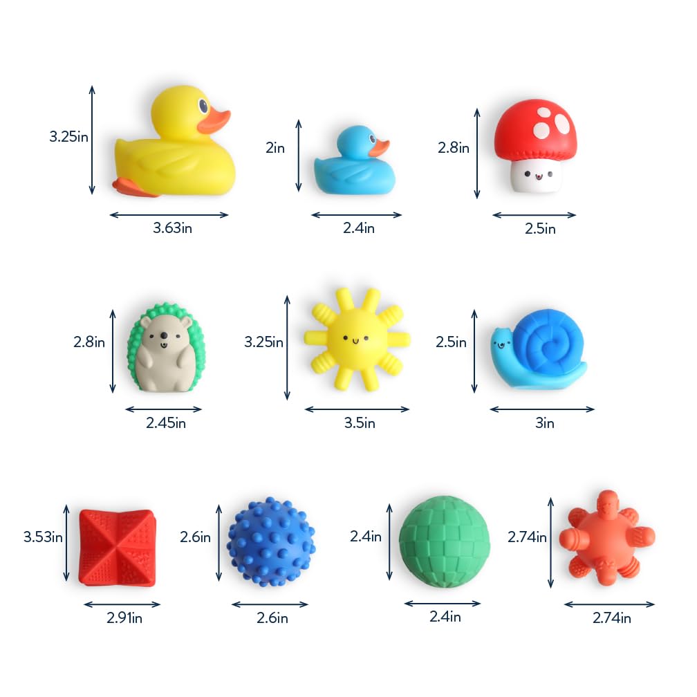 Itzy Ritzy 10-piece set promotes hand-eye coordination through squirting and grasping activities.