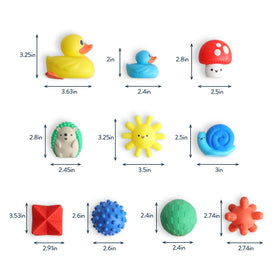 Itzy Ritzy 10-piece set promotes hand-eye coordination through squirting and grasping activities.