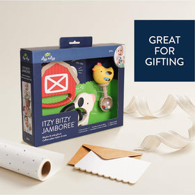 Itzy Ritzy jamboree set packaging highlights kid-friendly, safe design