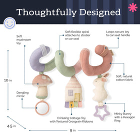 Itzy Ritzy crinkling cottage and ribbons add sound and texture.