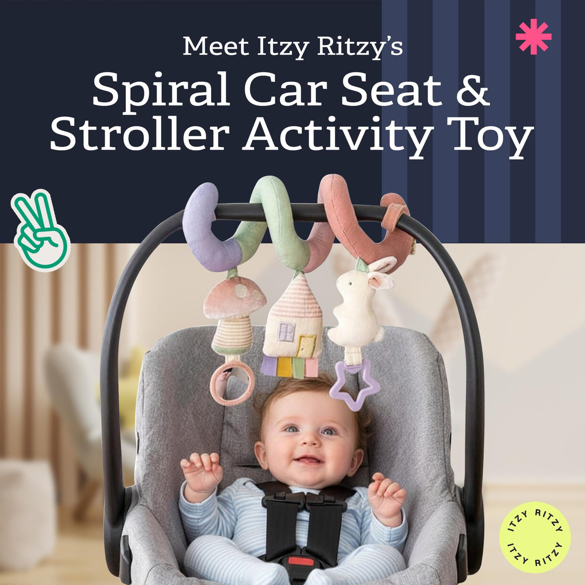 Itzy Ritzy Spiral Toy mirror encourages visual tracking and self-soothing.