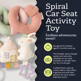 Itzy Ritzy Spiral Car Seat Toy features a soft minky bunny for cuddle-worthy play.