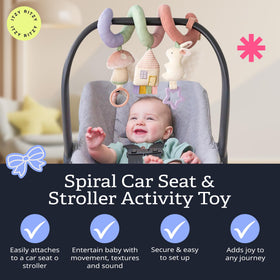 Itzy Ritzy Spiral Toy textured ribbons promote tactile exploration during outings.