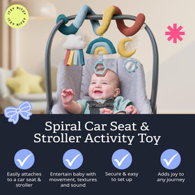 Itzy Ritzy Spiral mirror and ribbons invite visual focus and tactile exploration