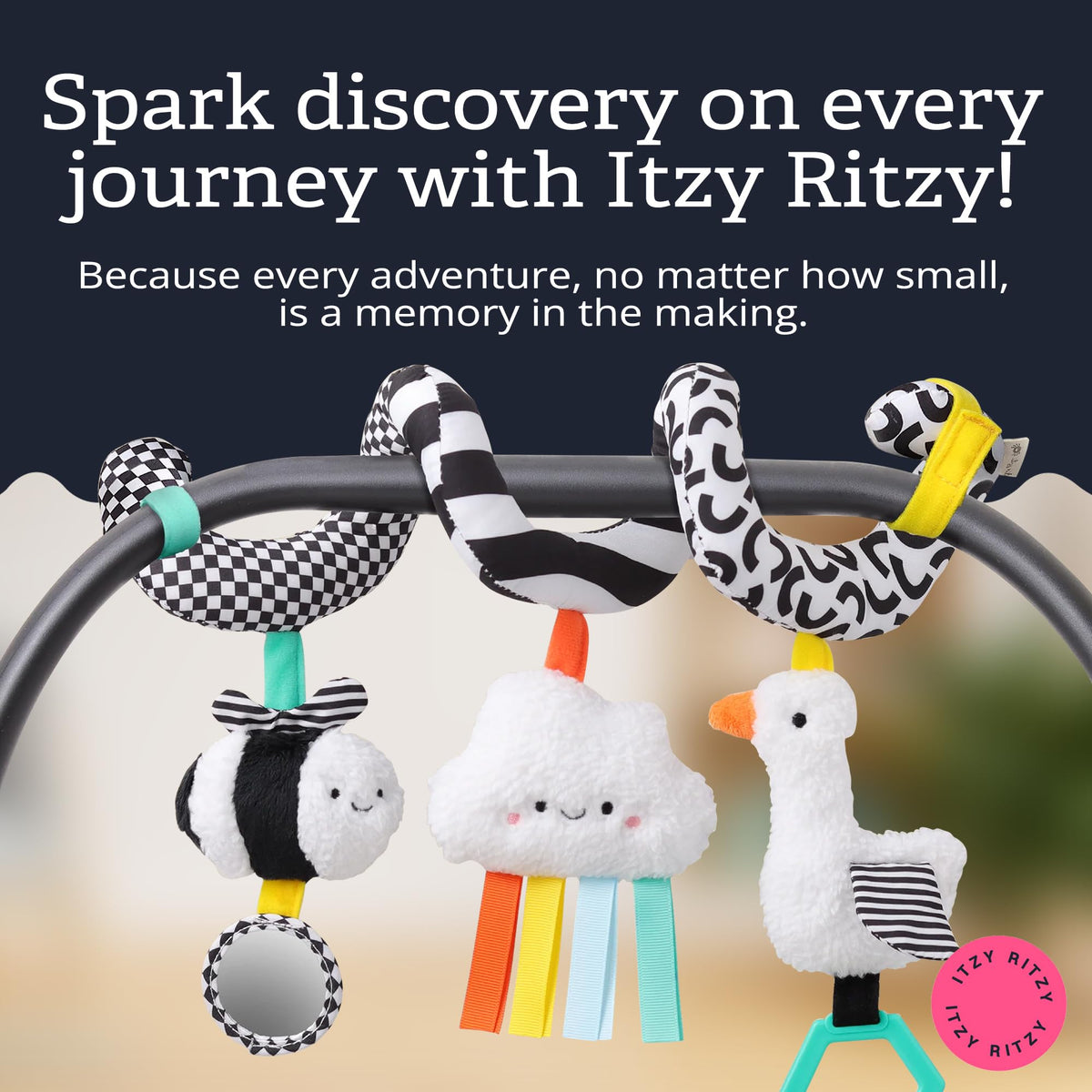 Itzy Ritzy Spiral Toy attaches securely to car seats and strollers