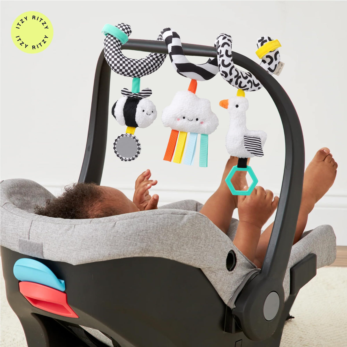 Itzy Ritzy Spiral Toy uses soft cotton fabric for baby skin comfort