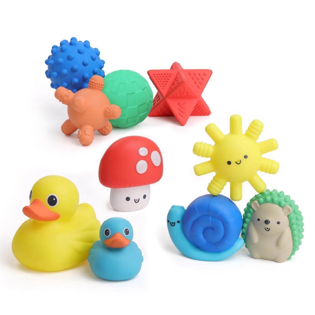 Itzy Ritzy ducky bath toys for engaging bath-time play and sensory exploration.