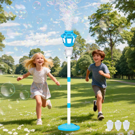 iuuoi bubble-machine hero on table creates a magical bubble scene for kids' party.