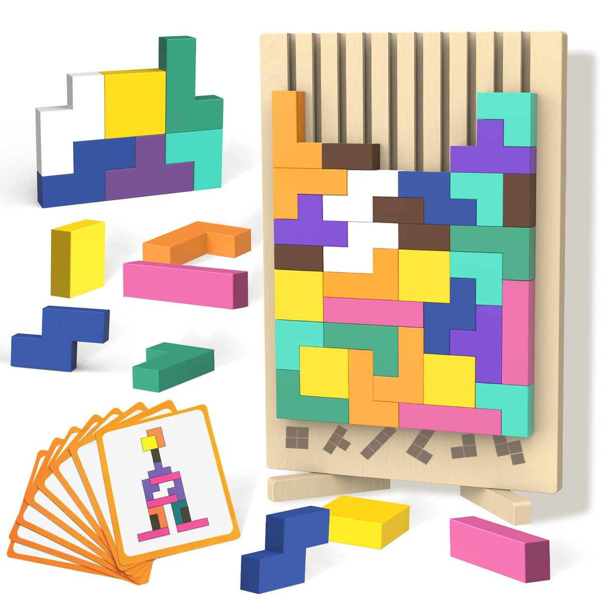 iuuoi wooden block puzzle with colorful blocks boosts color recognition and fine motor skills.