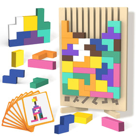iuuoi wooden block puzzle with colorful blocks boosts color recognition and fine motor skills.