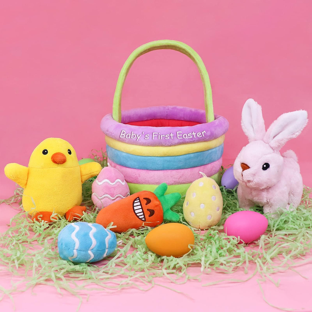Ivenf Baby Easter Basket soft plush basket doubles as cute Easter decor