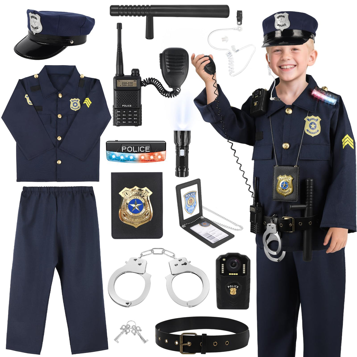 IVENRXIU police costume uniform set—comfortable, durable dress-up for creative role play.
