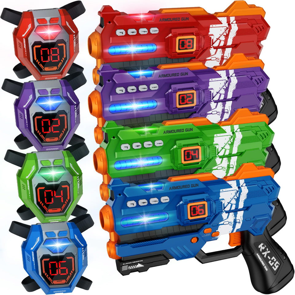 IVOXEX laser tag guns 4-set front view for easy group play and family fun.