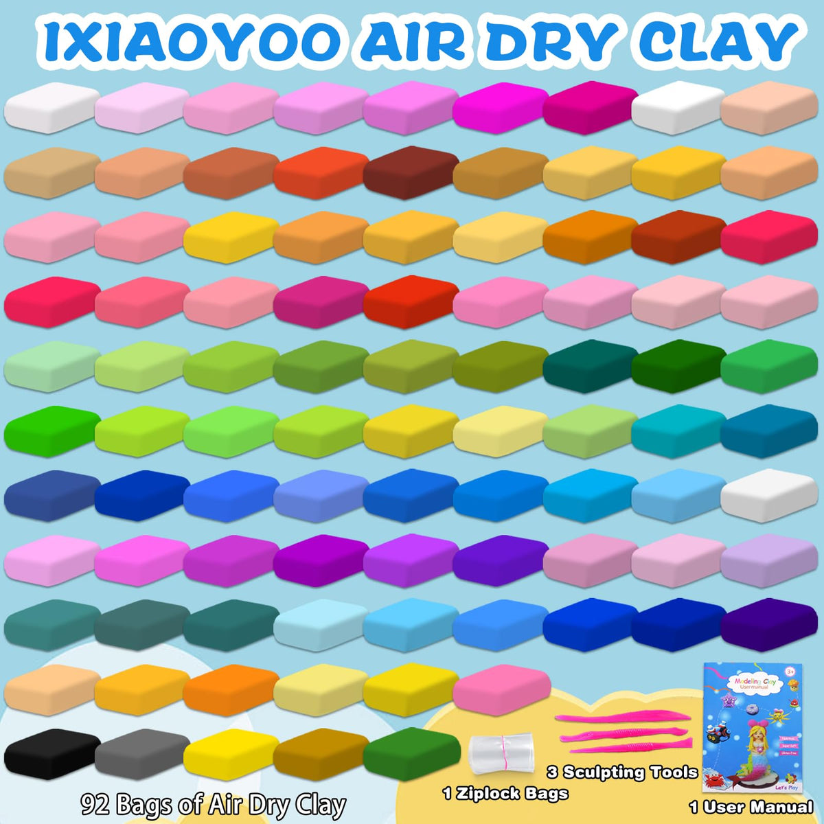 Ixiaoyoo 36 ziplock bags keep unused clay fresh for later crafts.