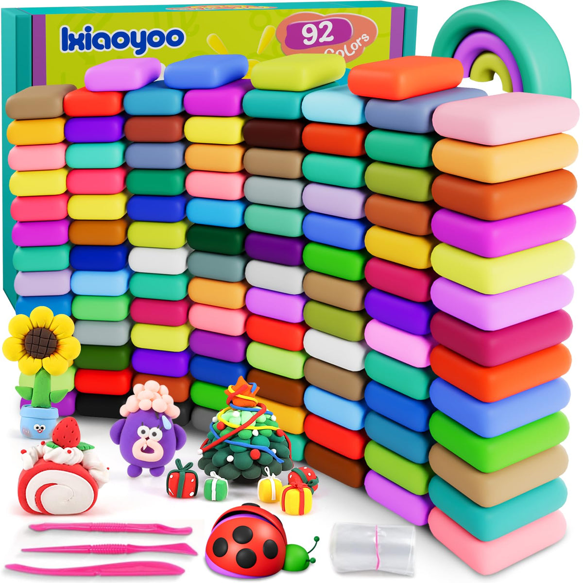 Ixiaoyoo air dry clay 92 colors kit lets kids explore vibrant sculpture safely.