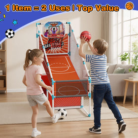 Iyoyo arcade hoop and soccer goal provide versatile at-home play.