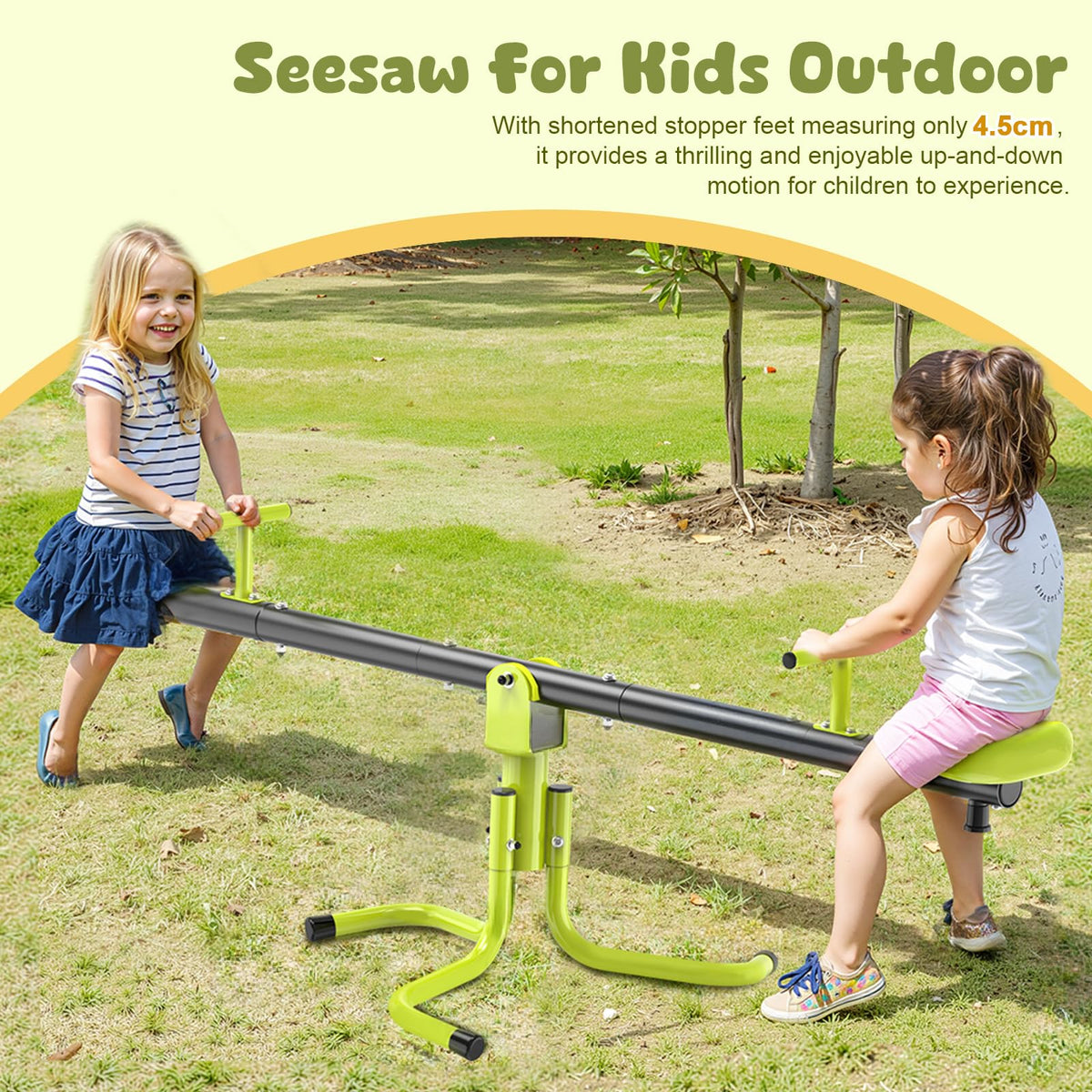 Iyoyo Seesaw cushioned seats provide comfortable seating during play