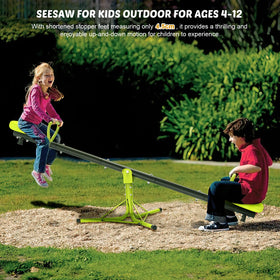 Iyoyo teeter totter dimensions show solid base height and safe seating.