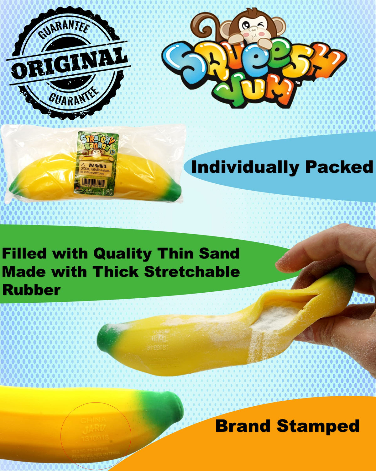 JA-RU stretchy banana in realistic shape for tactile fidgeting and focus.