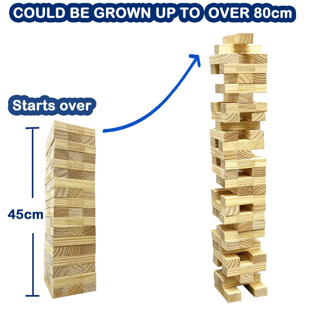 Jac & Mok Tumble Tower dice included to add flexible play rules.