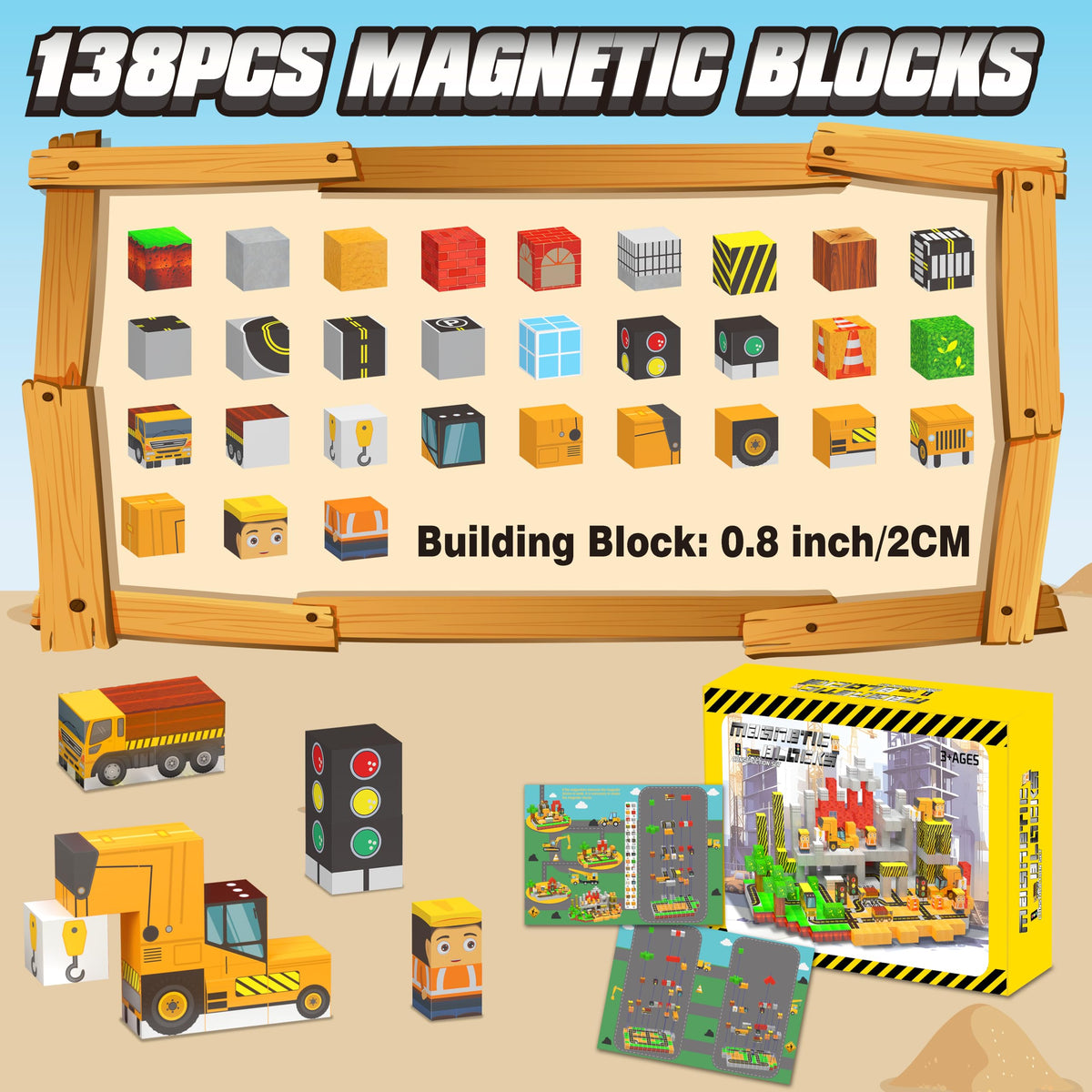 Jacier magnetic blocks with cranes and vehicles promote imaginative play and fine motor skills