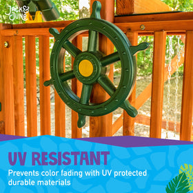 Jack and June Captain Ship Wheel mounts to most playsets for versatile outdoor fun.