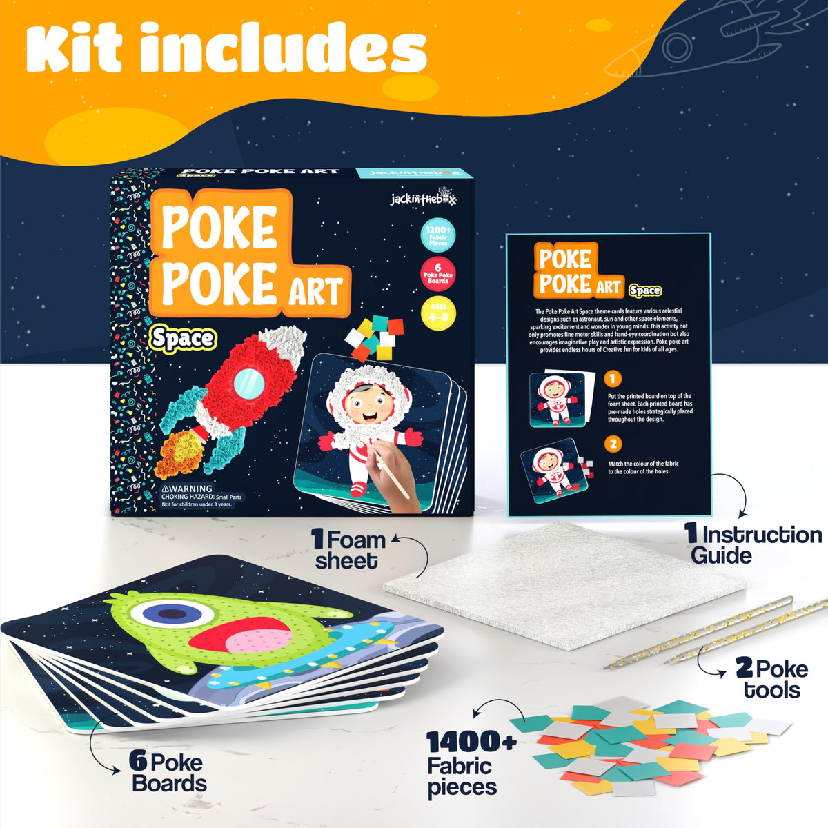 jackinthebox Poke Poke Art Fabric Squares, colorful materials for tactile creativity
