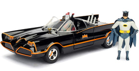 Jada 1966 Batmobile front view with Batman and Robin figures for display