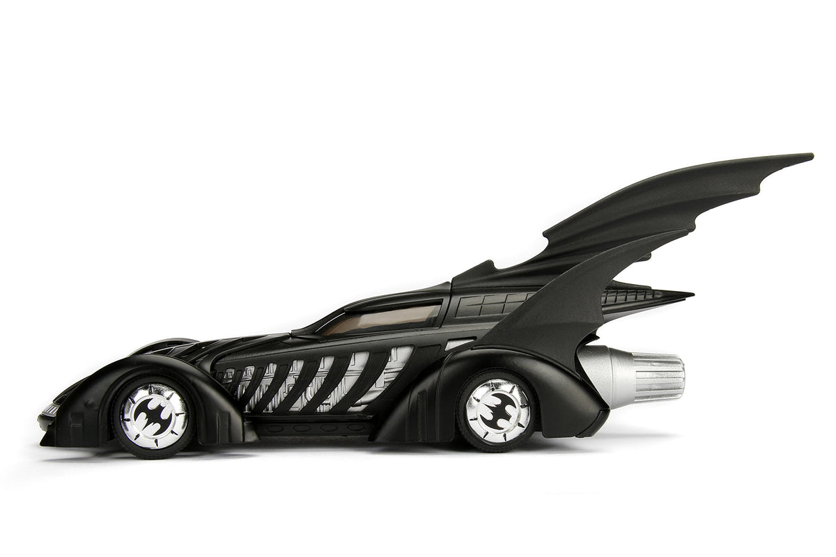 Jada Batman Forever Batmobile shows die-cast metal body and authentic surface detailing.