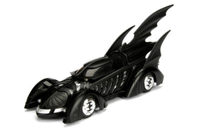 Jada Batman Forever Batmobile includes 2.75-inch Batman figure for storytelling setups.