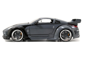 Jada Toys Fast and Furious Nissan 350Z open hood reveals engine-detailing for display.