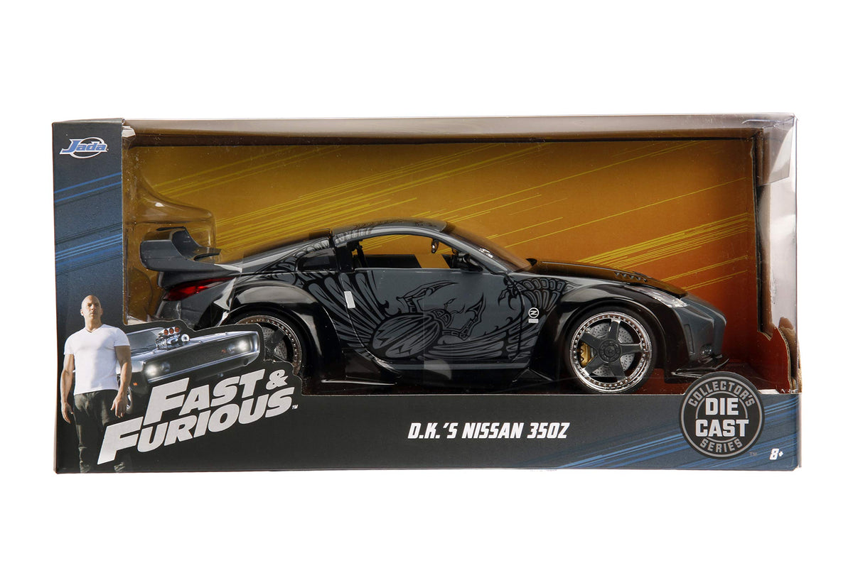 Jada Toys Fast and Furious Nissan 350Z wheels-detail image emphasizes performance rims.