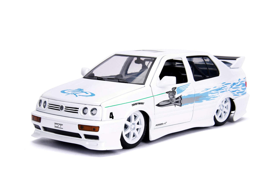 Jada Jesse's Jetta 1:24 opening hood reveals engine details for display and collecting.