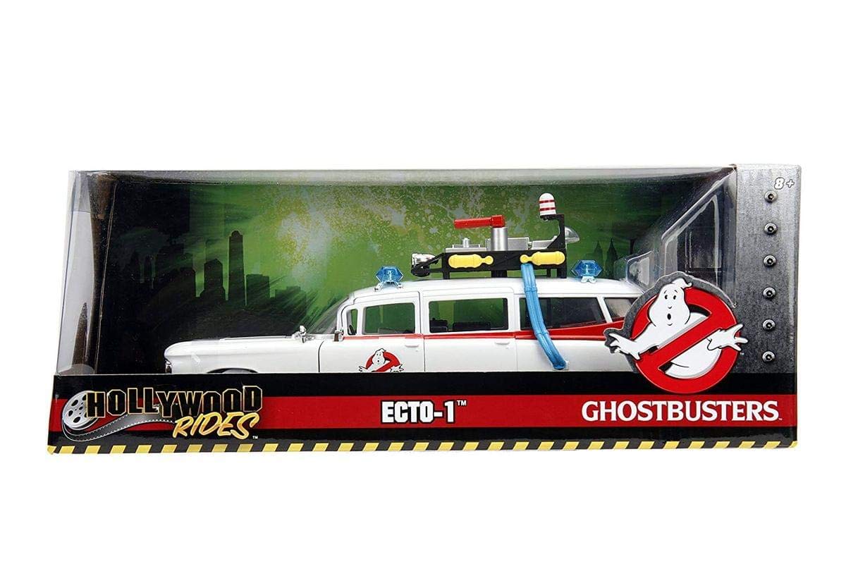 Jada Ghostbusters ECTO-1 white open hood reveals engine-inspired cues for display